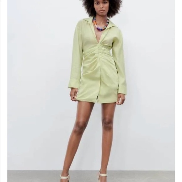 Zara Sea Green Draped Dress. - Picture 2 of 10